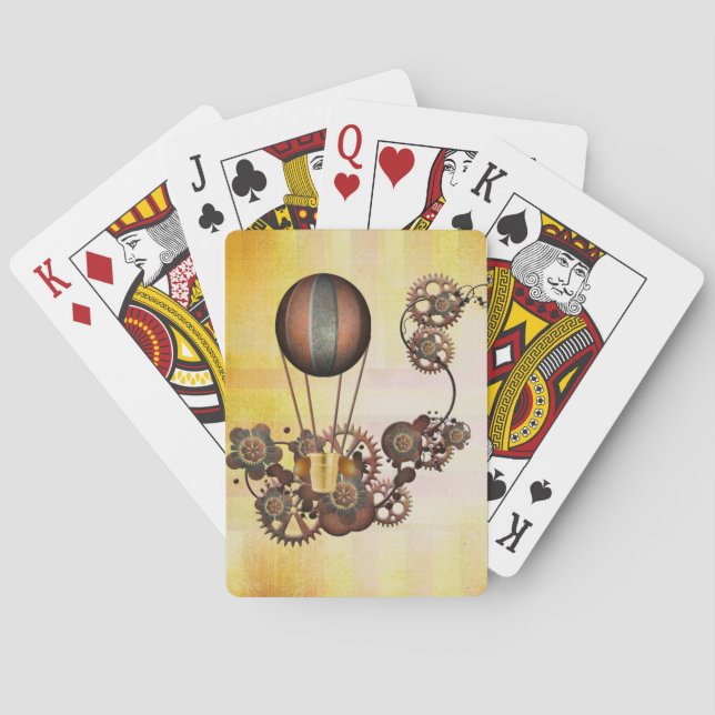 Steampunk Balloon Antique Yellow Poker Cards (Back)
