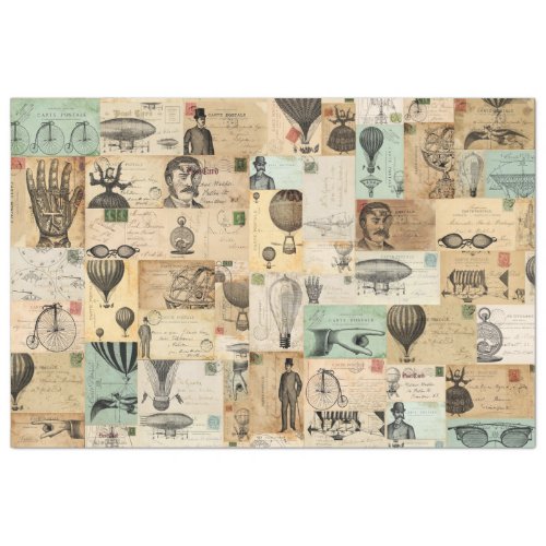 Steampunk Balloon  Postcard Ephemera Tissue Paper