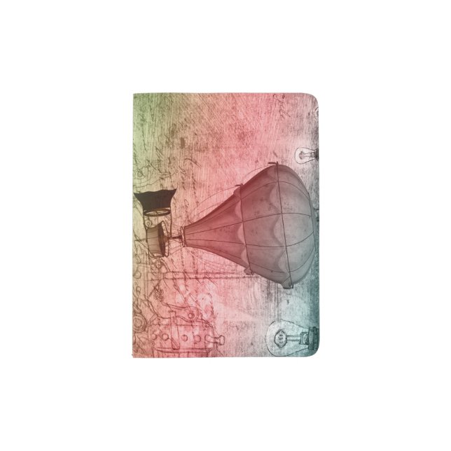 Steampunk Balloon Sketch Passport Holder (Front)