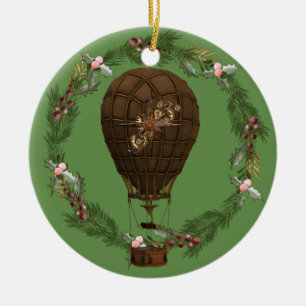 Steampunk Balloon & Wreath Customizable Ceramic Ornament