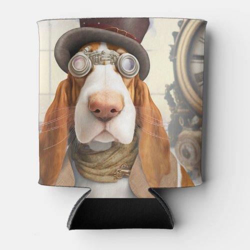 Steampunk Basset Hound Can Cooler