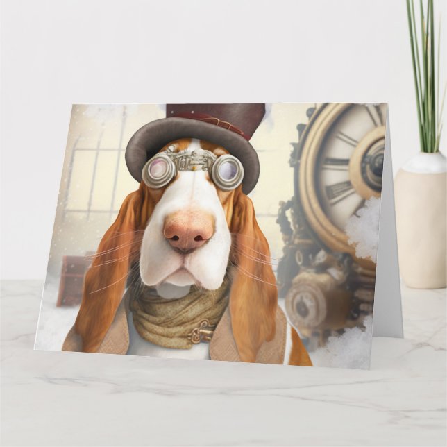 Steampunk Basset Hound Card (Front)