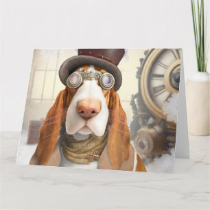 Steampunk Basset Hound Card