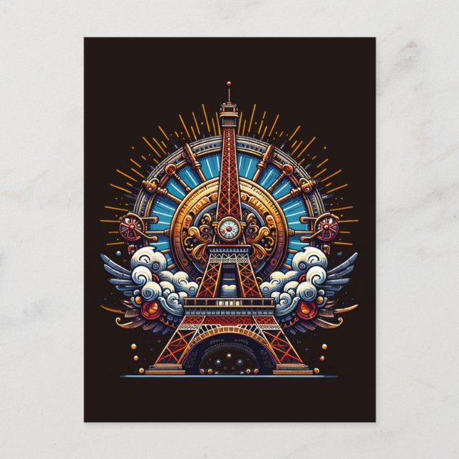 Steampunk Bastille Day Eiffel Tower Postcard (Front)