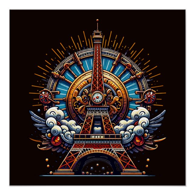 Steampunk Bastille Day Eiffel Tower Poster (Front)
