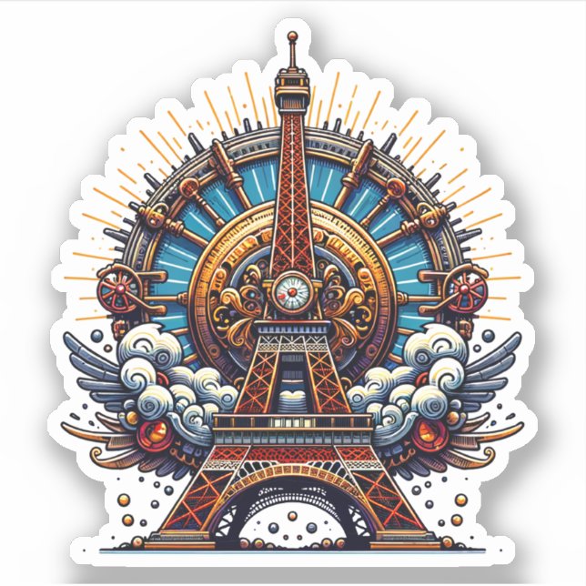 Steampunk Bastille Day Eiffel Tower Sticker (Front)