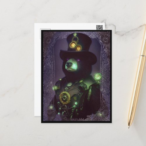 Steampunk Bear Vintage Style Postcard