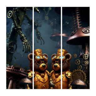 Steampunk Bears in Clockwork Forest Fantasy Art