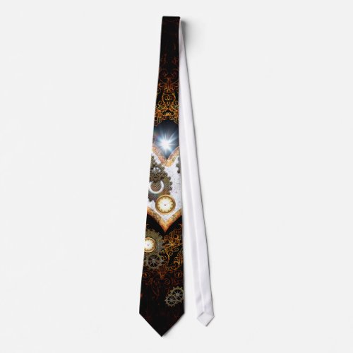 Steampunk beautiful heart with gears and clocks neck tie