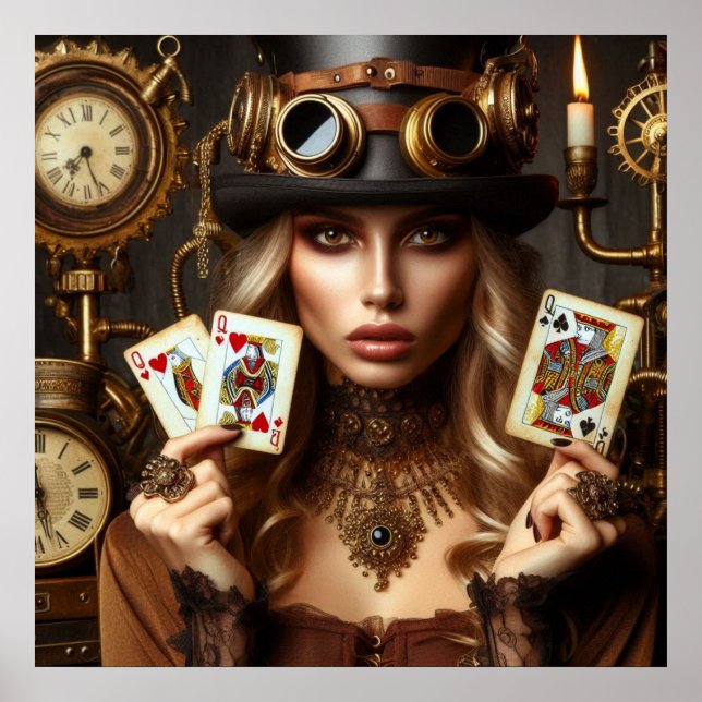 Steampunk Beautiful Queen Of Hearts Poster (Front)