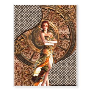Steampunk, beautiful steam women with clocks temporary tattoos