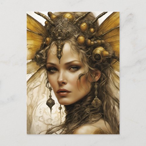 Steampunk Bee Insect Woman Postcard