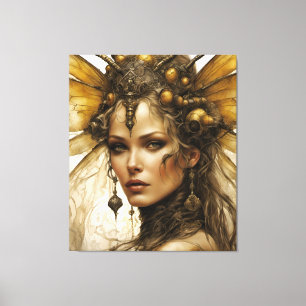 Steampunk Bee Insect Woman Tapestry Canvas Print