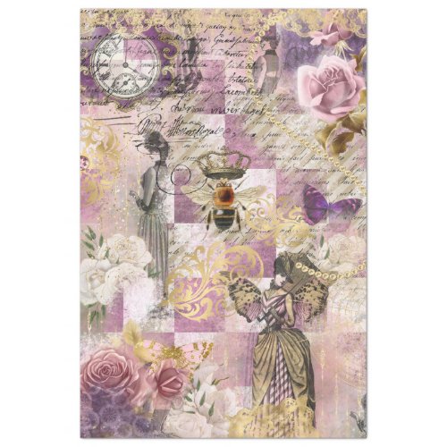 Steampunk Bee Victorian Woman Pink Checks Script   Tissue Paper