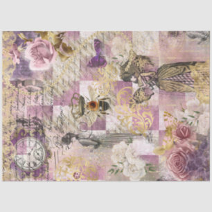 Steampunk Bee Victorian Woman Pink Checks Script Tissue Paper