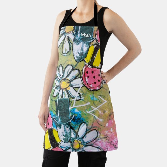 Steampunk Bees Daisies Flowers Initials Fun Craft Apron