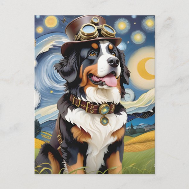 Steampunk Bernese Mountain Dog Postcard (Front)