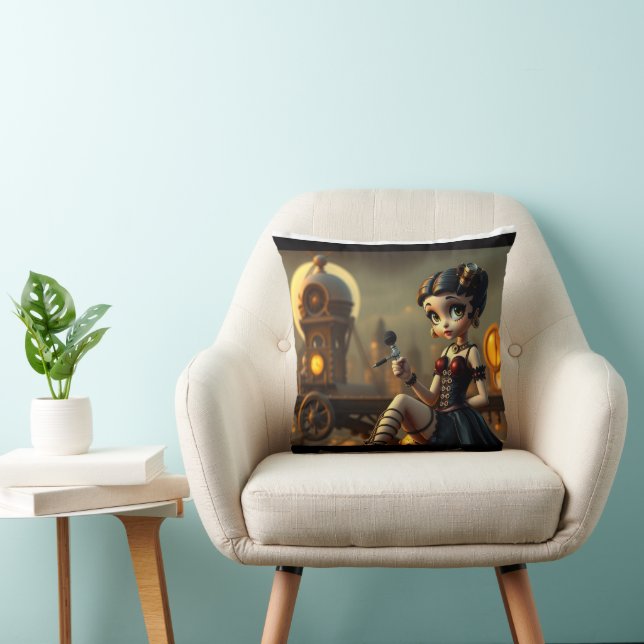 Steampunk Betty  Throw Pillow (Chair)