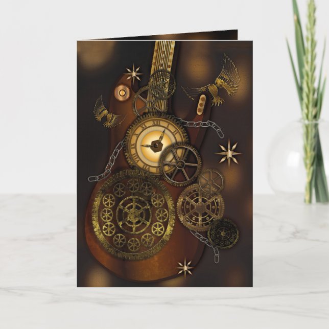 Steampunk Birthday Grandson Metal Gears Guitar Card (Front)