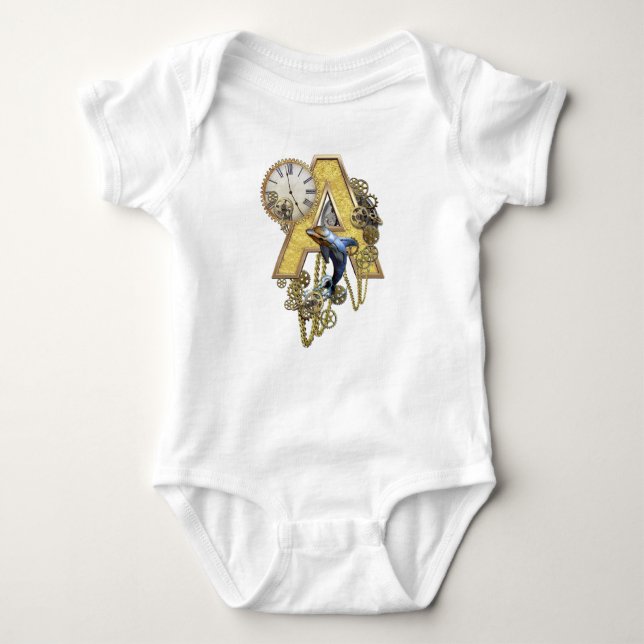 Steampunk birthday letter A Baby Bodysuit (Front)