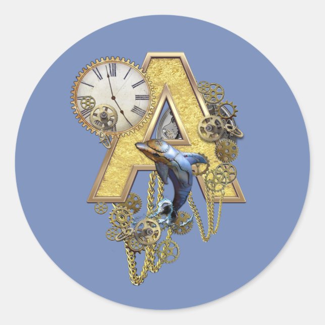 Steampunk birthday letter A  Classic Round Sticker (Front)