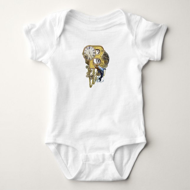 Steampunk Birthday letter B Baby Bodysuit (Front)