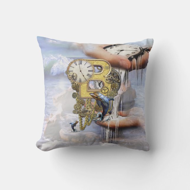 Steampunk birthday letter B Throw Pillow (Front)