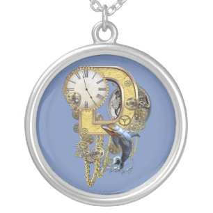 Steampunk- birthday letter-D Silver Plated Necklace
