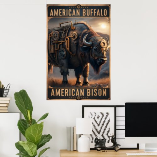 Steampunk Bison in the Wild Poster