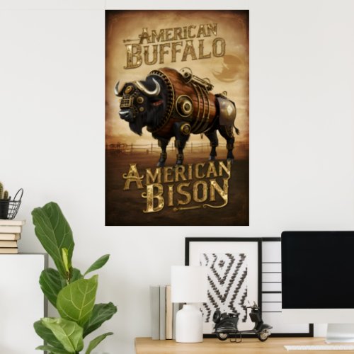 Steampunk Bison on the Prairie Poster