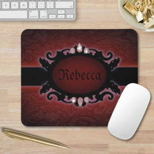 steampunk black and red gothic monogram mouse pad