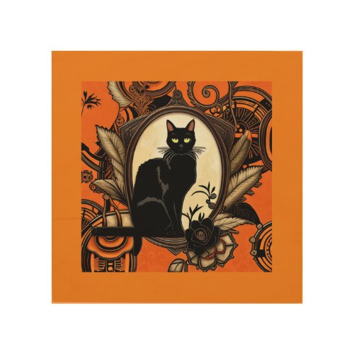 Steampunk Black Cat Halloween Wood Wall Art