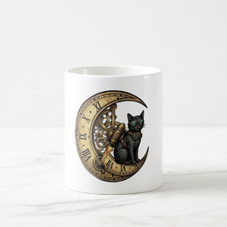 Steampunk Black Cat Rocket Moon Celestial Gears Color Morph Mug