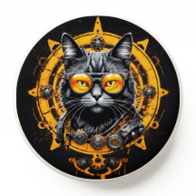 Steampunk black cat with orange sunglasses