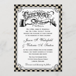 Steampunk Black Checkerboard Wedding Invites