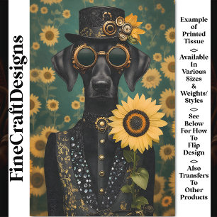 Steampunk Black Dog + Sunflower AK8 Decoupage Tissue Paper