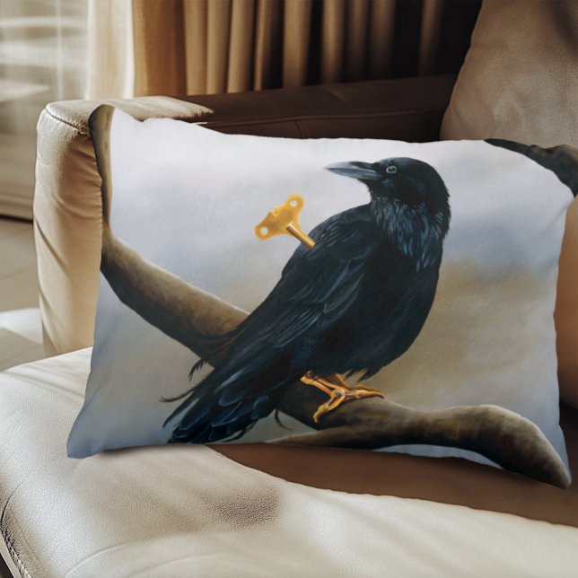 Steampunk Black Raven Wind-Up Key Mechanical Accent Pillow (Creator Uploaded)