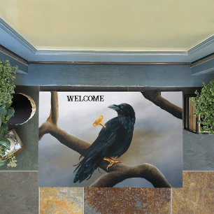 Steampunk Black Raven Wind-Up Key Mechanical Doormat