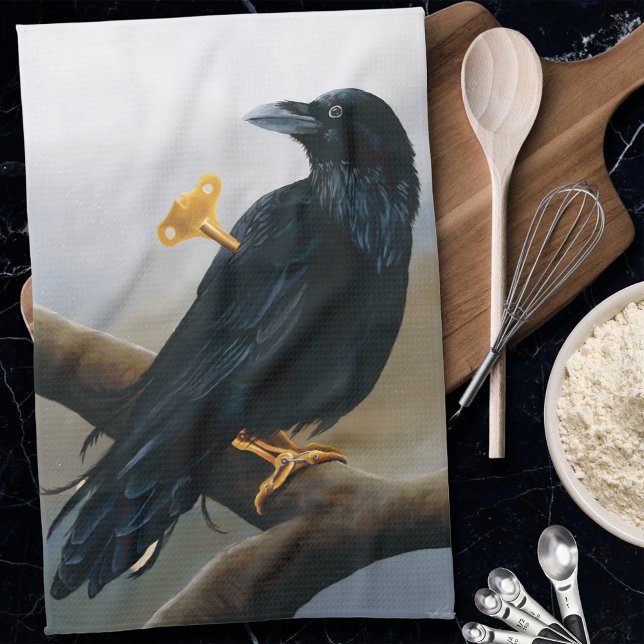 Steampunk Black Raven Wind-Up Key Mechanical Kitchen Towel (Creator Uploaded)