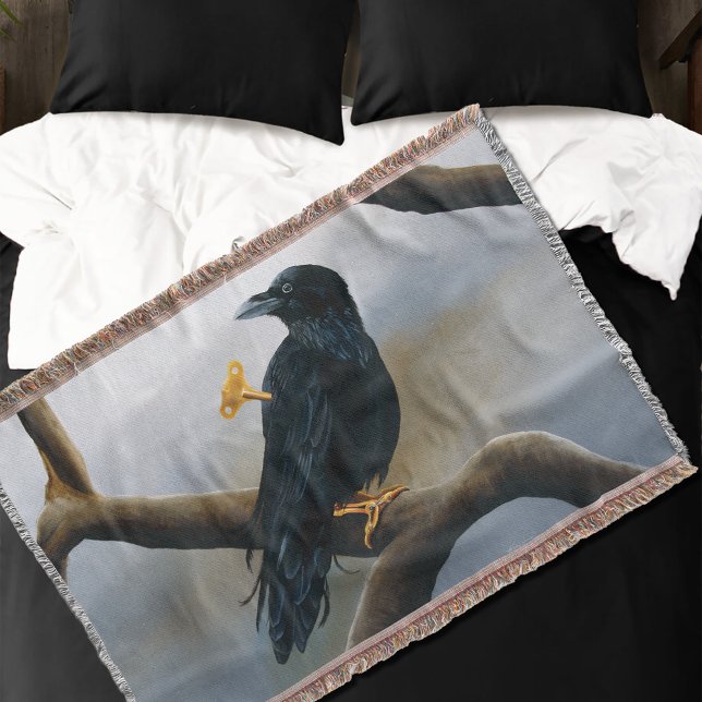Steampunk Black Raven Wind-Up Key Mechanical Throw Blanket (Creator Uploaded)