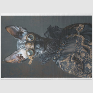Steampunk Black Sphynx Cat Decoupage Tissue Paper