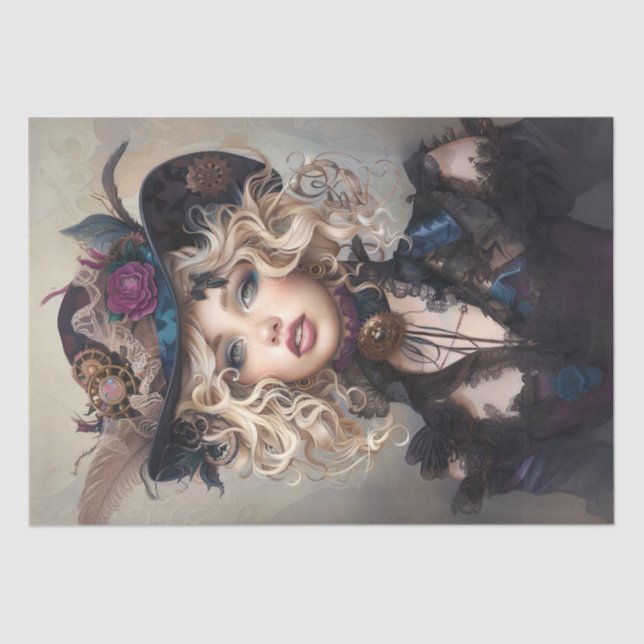 Steampunk Blonde-Lady Cogsworth Decoupage  Tissue Paper (Front)