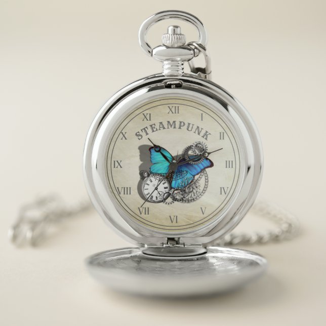 Steampunk Blue Butterfly Pocket Watch Design (Inside)
