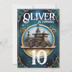 Steampunk Blue Copper Birthday Party Invitation