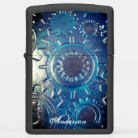 Steampunk Blue Gears Victorian Era Fantasy Zippo Lighter