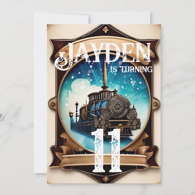 Steampunk Blue Gold Birthday Party Invitation (Front)