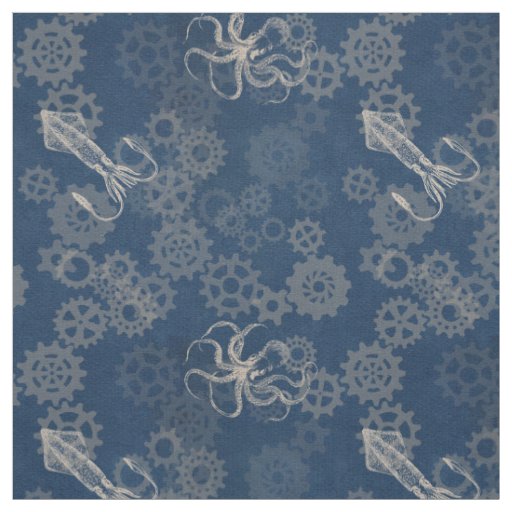 Steampunk blue Octopus Fabric