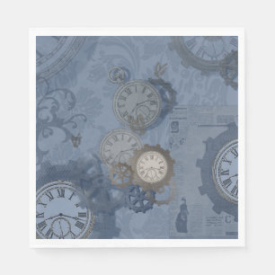 Steampunk blue vintage print napkins