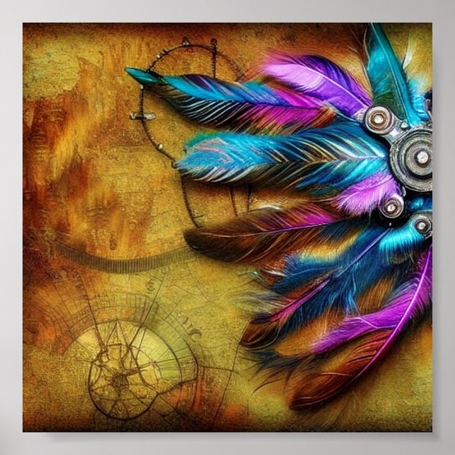 Steampunk boho feathers poster (Front)