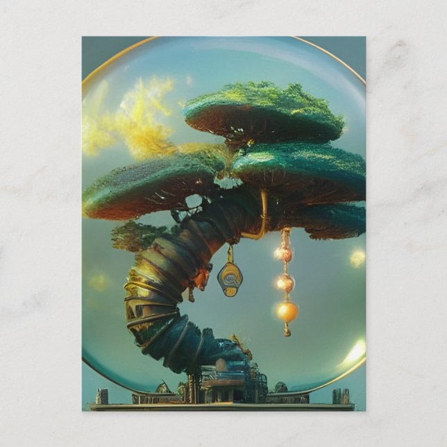 Steampunk Bonsai Tree Under a Dome Postcard (Front)